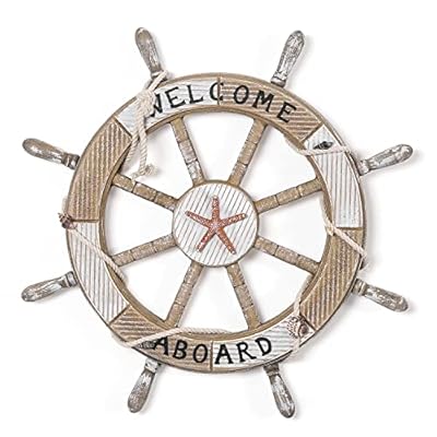 Adeco Handcrafted Wooden Wall Decor Hanging Ornament,17" Boat Rudder with Crossbar Ship Steering Wheel with Beach Decorations, Nautical Sailing Beach Theme Home Decoration 51lnXDvzZYL. SS400
