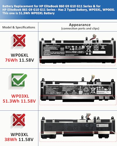 Image of 51.3Wh WP03XL M73466-005 Battery for HP EliteBook 830 835 840 845 860 865 / G9 835 840 845 860 865 G10 / EliteBook x360 1040 G9 G10 Series M73466-005 M64305-421 L78555-005 - 11.58V 4249mAh