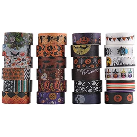 BFS-Dream Washi Tape Set/Halloween Washi Tape, Black Gold Foil Print Decorative Tapes for Arts, Scrapbook, Journals, Album, Daily Planners, Gift Wrapping, Office Party Supplies (24 Rolls) Cover