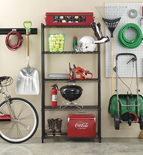 Whitmor Black Supreme 5 Tier Adjustable Shelves And Leveling Feet, 14" X 36" X 72" #TOP1