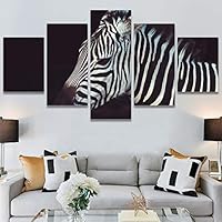SIGNWIN 5 Panel Canvas Wall Art Animals Black and White Dramatic Group Modern Artwork for Home Decorations Ready to Hang - 60