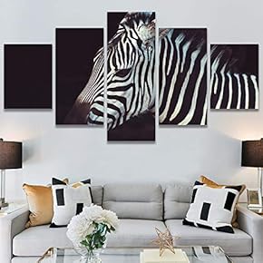 SIGNWIN 5 Panel Canvas Wall Art Animals Black...