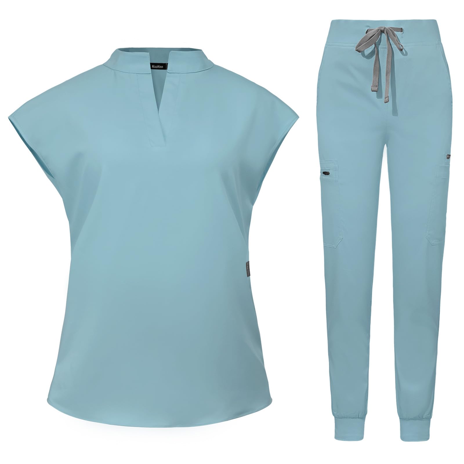 Levao 2024 Newest Scrubs Set for Women, 6 Pocket Modern Medical Workwear Nurse Uniforms Set Scrub Top & Jogger Pants — view 12