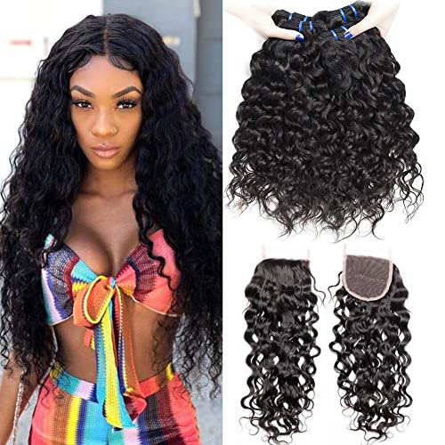 EMOL Hair 9A Brasilianisches Haar Echthaar Menschliches Haar Water Wave Virgin Human Hair Weave Bundles with Closure 22 24 26+20 Zoll Brazilian Hair Bundles with Closure Cover