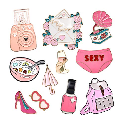 11 Pieces Enamel Pin Badges Brooch Pins Badges Metal Badge Pins Fashional Accessory for Women Teenager Suitable for Clothing Bags Jackets DIY Crafts (Pink Lady)