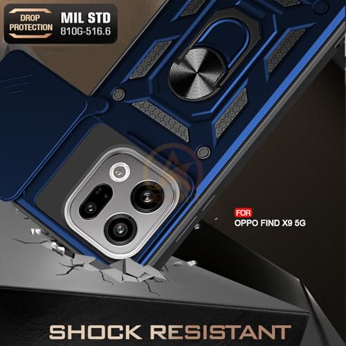 Image of Armor Bumper Back Cover Case for Oppo Find X9 5G Rotating Camera Cover, Ring Holder & Kickstand | Heavy Duty & 360 Degree Protection Oppo Find X9 5G Back Cover (Blue)