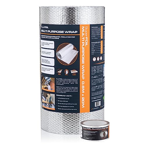 SuperFOIL Foil Insulation Roll and Aluminium Foil Tape Bubdle - 3-in-1 Sustainable Thermal Insulation Reflective Radiant Barrier & Vapour Barrier (Silver, 0.6m x 20m)