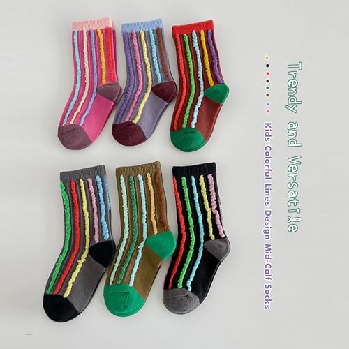 Toddler Girl Crew Socks Ribbed Cuffs Seamless Striped Rainbow Casual Socks 6 Pairs4