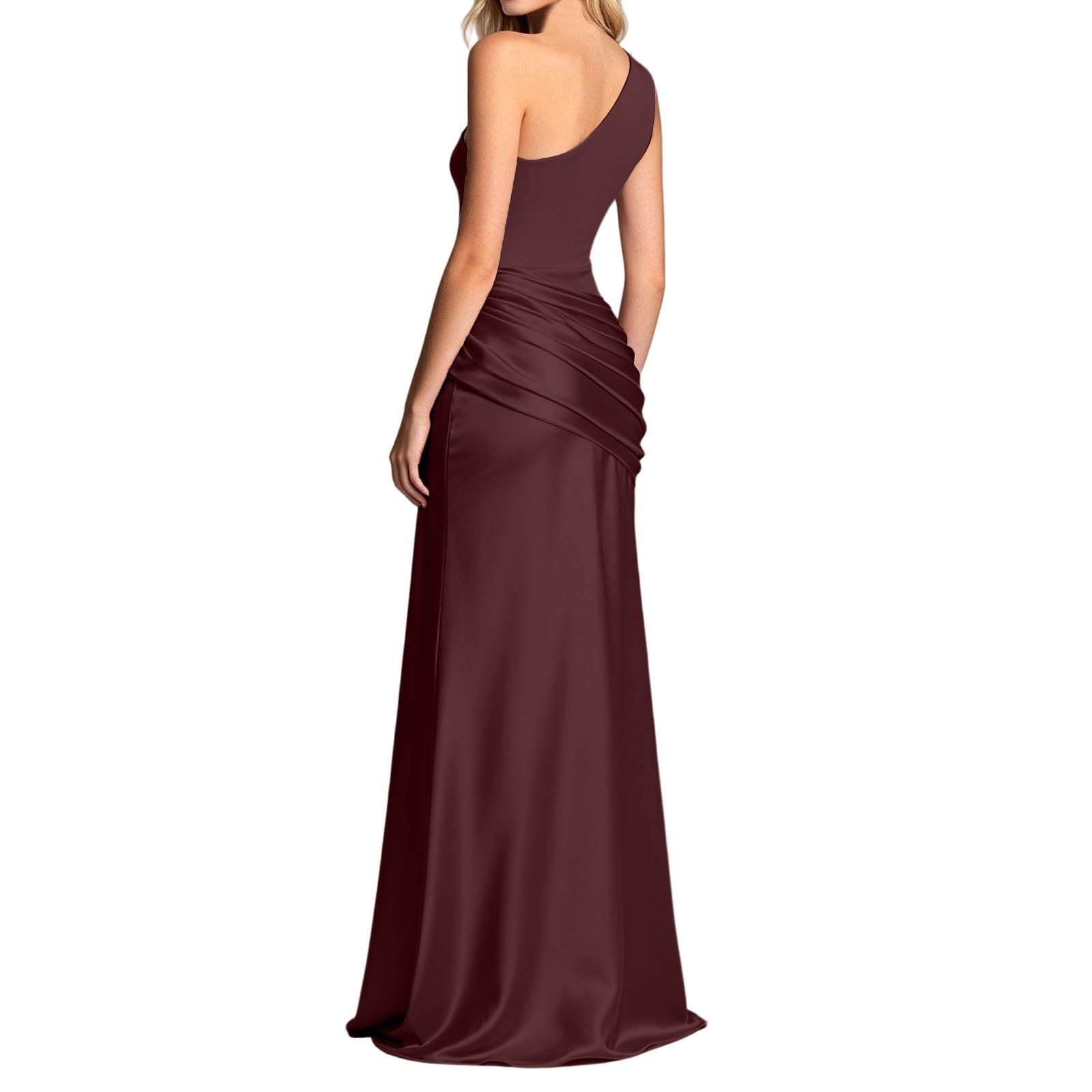 Vestido Midi Ajustado de satén con Fruncido asimétrico en los Hombros para Mujer, para Fiestas y Salidas nocturnas.