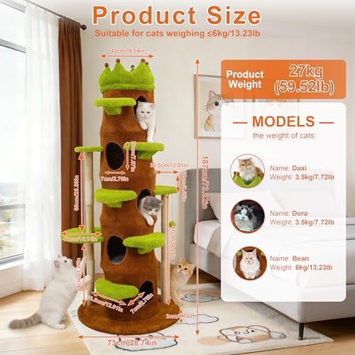 Torre para gatos moderna de 73.6 pulg con poste rascador sisal miniatura 4