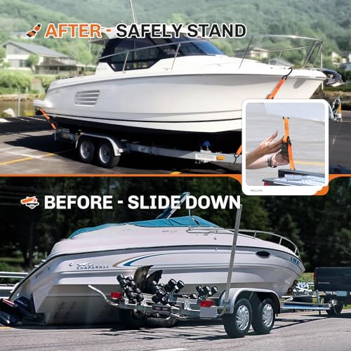 Image of WELLUCK Boat Trailer Transom Tie Down Straps 2400 LBS, LED Bulb Rechargeable, Charging Bulb