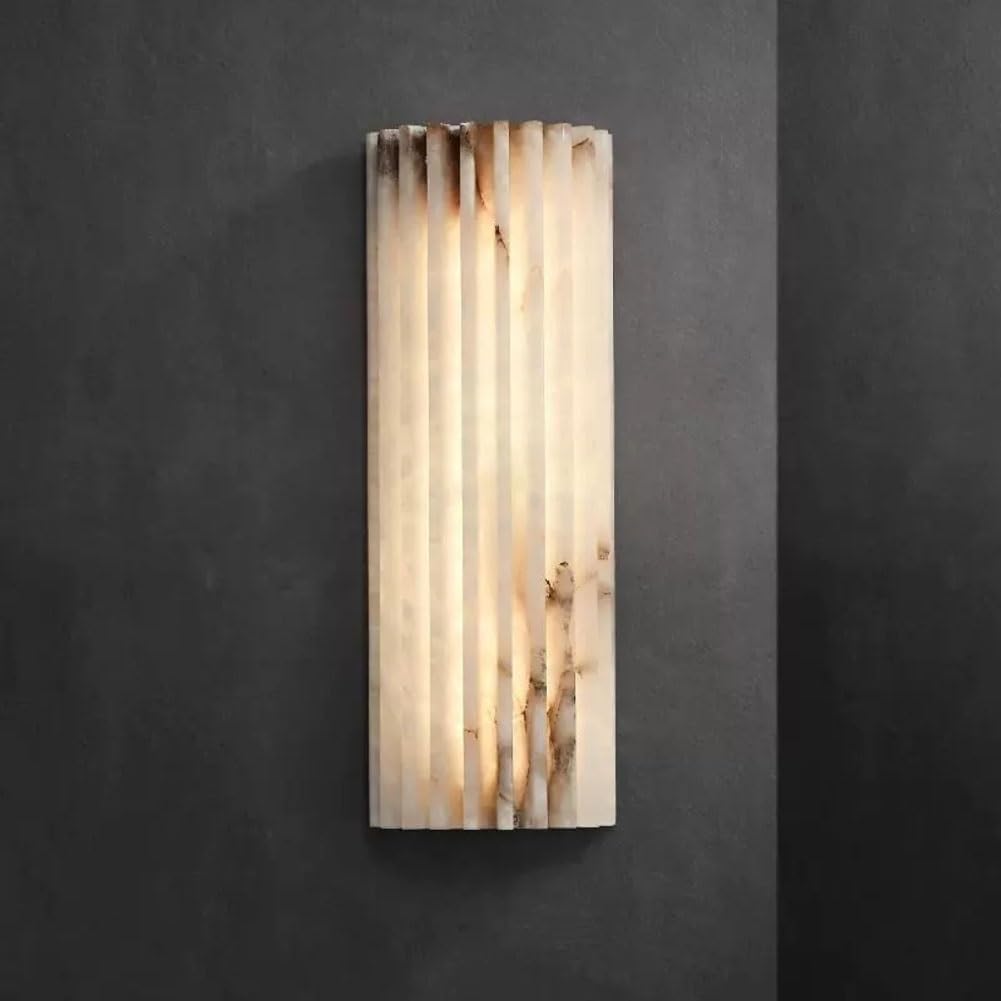 COSRUB Natural Alabaster LED Wall Sconce, Fluted Stone Wall Lamp for Aisle