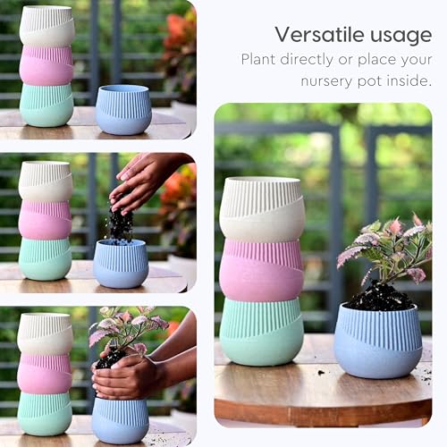 Image of Eha Earth Friendly Oreo 4 inch Small pots for Indoor Plants | Plant Pot Made with Bamboo Fibers | Table Top Planters for Home Decor and Office, Flower Pot for Living Room | 1 Unit, Celeste