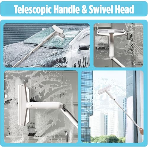 Image of Professional Window Cleaner - Glass and Glass Surface Cleaner - Window Cleaning Squeegee Kit - Window Vacuum Cleaner Squeegee Includes Microfiber Cleaning Cloth, Blade and Sponge Head