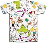 Nickelodeon Mens 90's Classic Shirt - Rugrats & Hey Arnold Vintage T-Shirt (White Allover, Small)