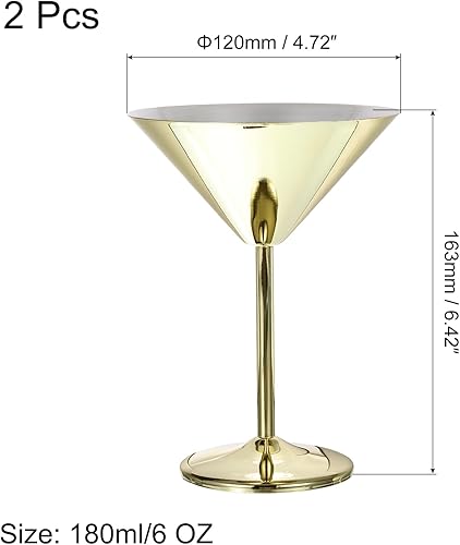 Miniatura 2 de uxcell Copas de cóctel de Martini de acero inoxidable, 2 unidades, 6.1 fl oz6 onzas, vasos de Martini irrompibles, copa de vino tinto de metal a