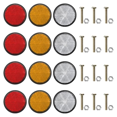 APOMOONS 12 catadioptres Ronds Diamètre 60 mm en 3 Couleurs Catadioptre Rond à Visse avec vis M5 et écrous pour remorque Camion Caravane E 4 Rouge 4 Jaune 4...