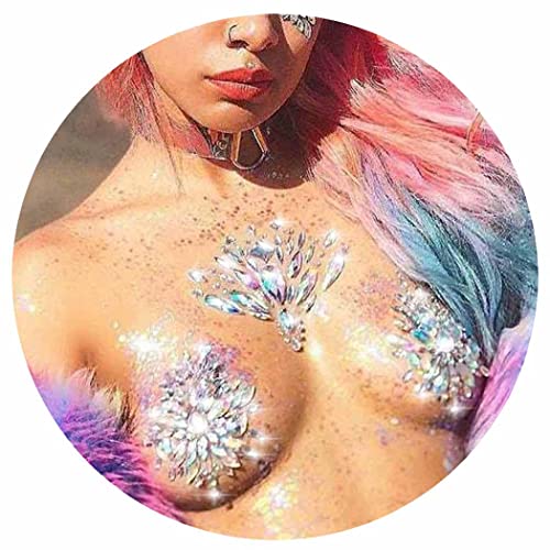Ludress Crystal Body Stickers Body Gem Sparkly Mermaid Body Jewelry Stick on Body Crystal Chest Tattoos Breast Stickers Tattoo Rave Halloween Body Temporary Makeup Accessories for Women and Girls (Style 1)