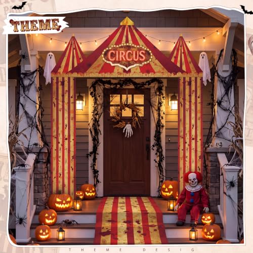Image of Fanfanwin 4 Pcs Carnival Circus Tent Decorations Carnival Entryway Door Party Decor Awning Hanging Banner Aisle Runners Supply for Circus Theme Birthday Celebration (Horror)
