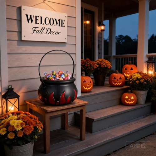 6 Inch Little Witch Cauldron Red Flame Candy Bucket for Halloween Party - image 3