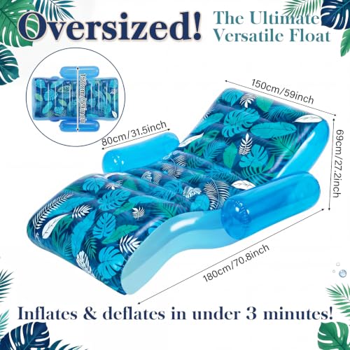 Image of Foilswirl 2 Pack Giant Inflatable Pool Floats for Adults,70 x 59 Inch Heavy Duty Pool Rafts with Backrest and Armrests Oversized Floating Lounge Chairs for Beach Lake River Summer Parties (Blue Green)