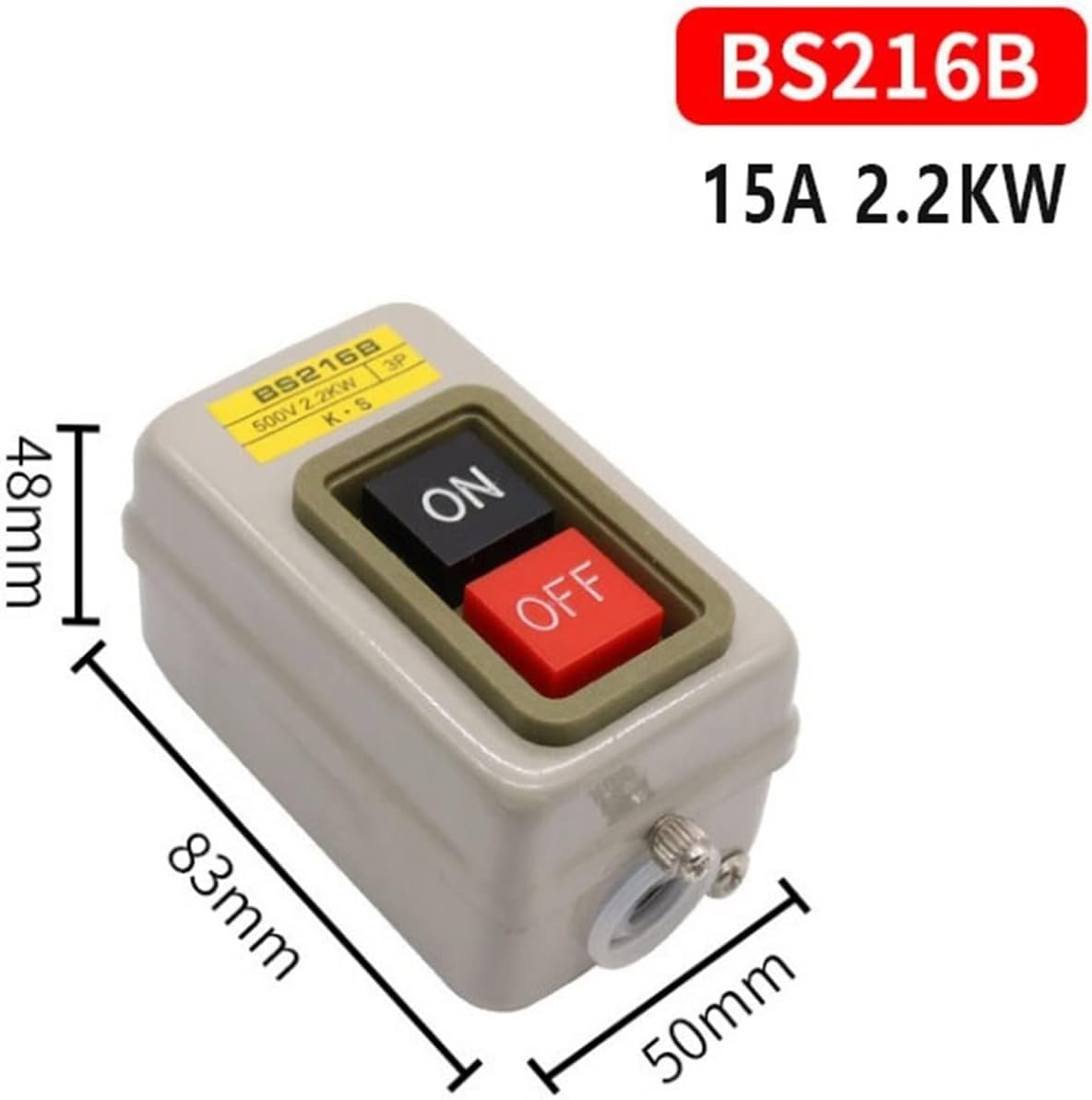 Switch Power Control Button Switch Industrial Household Three-Phase Motor Start Button Push Switch BS216B 15A 2.2KW