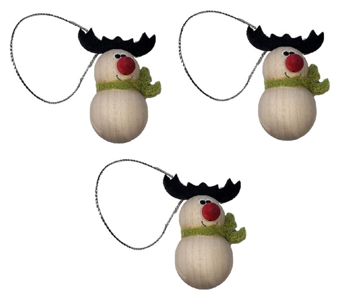 Wooden World - Set Of 3 Christmas Tree Ornament X-Mass Little Pendant Reindeer