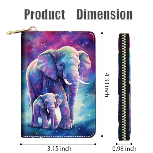 Credit Card Holder Wallets for Women, RFID Blocking Small Leather Card Case Wallet with Zipper Accordion Wallets, Elephant2