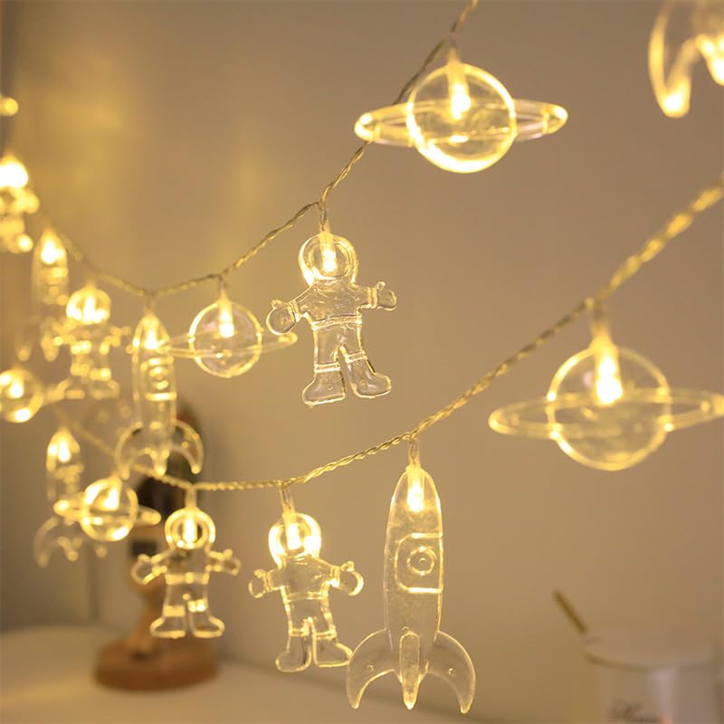 Falagoty Space Fairy String Light Children's Room LED Light,3M 20LED Astronaut Planet Rocket Indoor Decorative Light,Spaceship Theme Holiday Light Room Birthday Party Garden Patio Deco (Transparent)