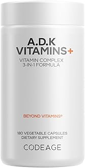 - Codeage ADK Vitamins Supplement - Essential Vitamin A, D3 5000 IU, K1 & K2 (MK4 & MK7) - 6-Month Supply - 1 Capsule per Serving, Non-GMO, Gluten-Free - 180 Capsules