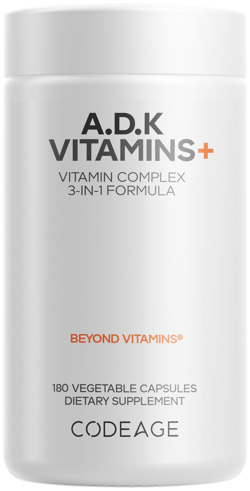 - Codeage ADK Vitamins Supplement - Essential Vitamin A, D3 5000 IU, K1 & K2 (MK4 & MK7) - 6-Month Supply - 1 Capsule per Serving, Non-GMO, Gluten-Free - 180 Capsules