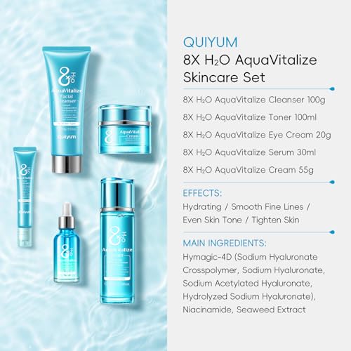 QUIYUM Skin Care Set, Skincare Gift Set, Skin Care Sets for Women with AquaVitalize Cleanser, Toner, Serum, Eye Cream, Face Cream Mother's Day Christmas Birthday Daughter Wife - Image 7