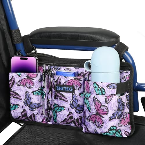 Wheelchair Side Bag Wheel Chair Armrest Pouch Accessories with Cup Holder