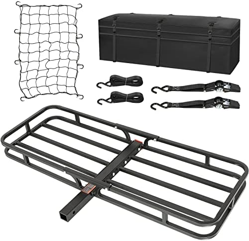 WEIZE Hitch Cargo Carrier, 53 x 19 x 4-1/8 Inch, 500 lbs Capacity Hitch Rack with Waterproof Bag, Compact Hitch Mount Cargo Carrier with Net, Strap and Hitch Tightener, 2 Inch Shank