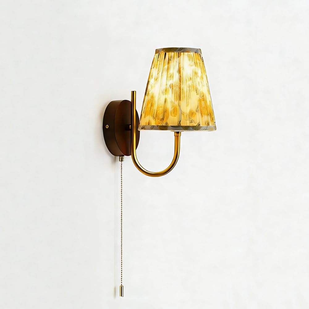 KBUUKYYXouy Farmhouse Wood Vintage Wall Sconce Light Fixture with Fabric Shade Modern Bathroom Vanity Wall Mounted Light Fixture Mid Century Bedroom Wall Lamp Hardwired for Living Room Aisle Hallway