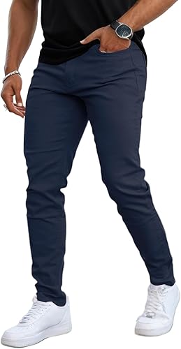 Mens Jeans Skinny Stretch Premium High Rise Colored Jeans Expandable Waist