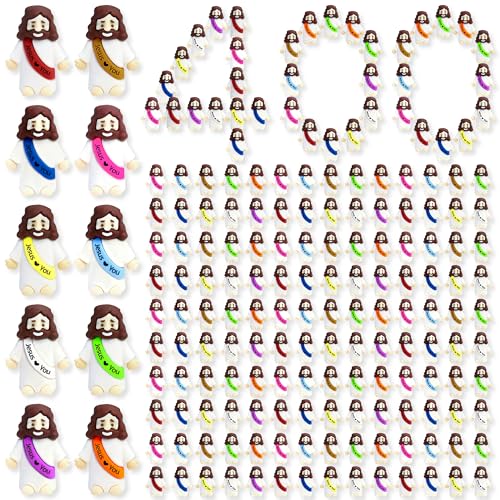 TFengfly 50 Pcs Little Jesus Figures Small Easter Jesus Loves You Toys 10 Colors Mini Rubber Jesus Miniatures to Hide and Seek Religious Gift Party Favors Easter Egg Stuffers Sunday School (50)
