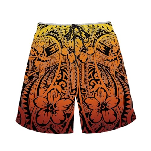 Nxidvxne Polynesian Print Slacks for Men Tribal Tongan Samoan Islander Summer Workout Shorts Drawstring Boardshorts Mens Slacks Orange Shorts