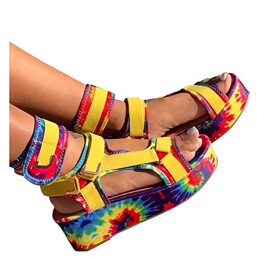 Gibobby Sandals For Women Wedge,Women Platform Sandals Open Toe Ankel Strap Snakeskin Flats Beach Shoes Colorful Fashion Shoes #TOP10