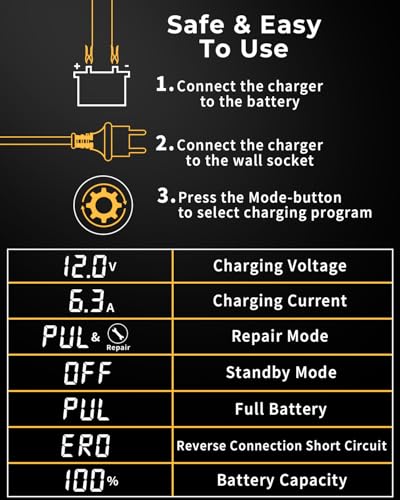 Image of Fully Automatic Car Battery Charger 6A 6V /12V，Bike Battery Charger,Battery Charger for Car and Bike,Suitable for Most Battery Types, Including Calcium, Gel, AGM, Wet Lead-Acid Batteries