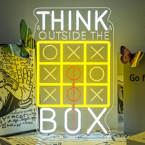 Image of Horseneon Think Outside The Box Neon Sign Led Lights Neon Signs for Wall Decor Light Up Signs for Classrooms LED Sign for Wall Suitable for Classroom Bedroom Library Study Room