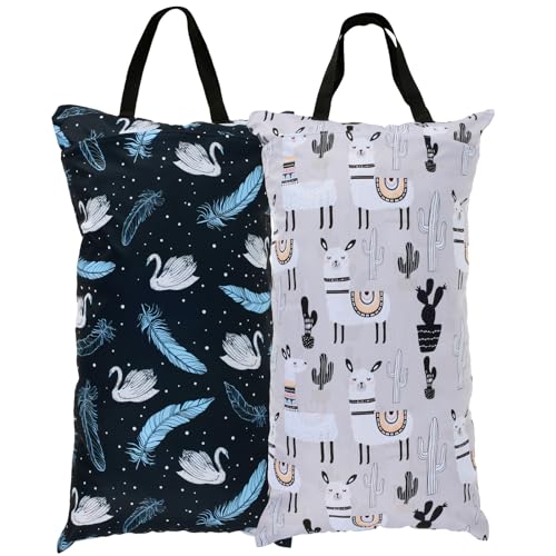 2 Pack Large Wet Dry Bag Waterproof Hanging Cloth Diaper with Double Zippered Pockets, Wet Bag for Baby with Handle, Portable Cloth Diaper Wet Bag Leakproof Wet Dry Diaper Bag Wet Bag for Swimsuit,