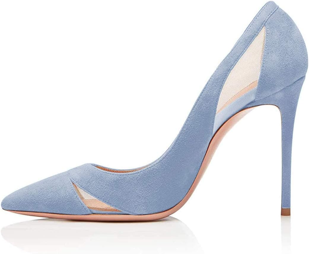 FSJ Women Elegant Mesh High Heel Pump Pointed Toe Stiletto Thin Slip on Dress Prom Party Ladie Shoes Size 4-15 US