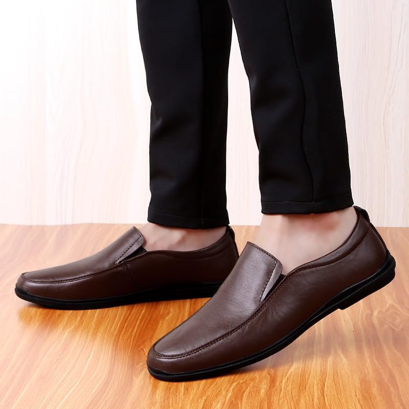 Loafers for Men Solid Color Round Toe Vegan Leather Loafer Shoes Lightweight Flexible Flat Heel Fashion Wedding Slip-on3