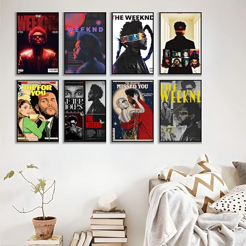 Image of Song Artist Aesthetic Music Posters Pack of 8 | A4 Size Wall Art for Bedroom, Living Room & Studio | Includes Adhesive Tape | Music Artist Poster Set (Weeknd)