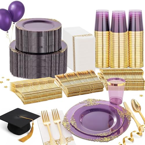Nervure 350PCS Purple Plastic Plates - Purple...
