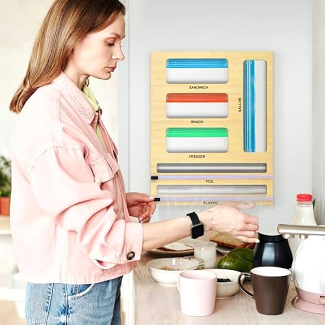 Magnetic Food Bag Storage Organizer for Drawer or Refrigerator, Compatible with Gallon,Quart, Sandwich, Snack & Variety Size Bags