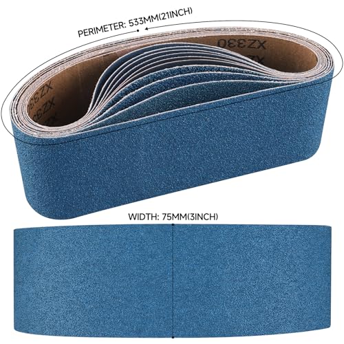 Image of 10-Piece Premium 3 x 21 Inch Zirconia Sanding Belts 40-400 Grit | 75x533 MM, Heavy Duty, Long-Lasting, Wood Metal Grinding and Finishing for Bandfile Belt Sander