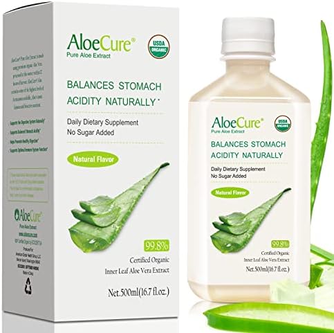 AloeCure Pure Aloe Vera Juice USDA Certified Organic, Natural Flavor Acid Buffer, 500ml Bottle, Processed Within 12 Hours of Harvest to Maximize Nutrients, No Charcoal Filtering-Inner Leaf