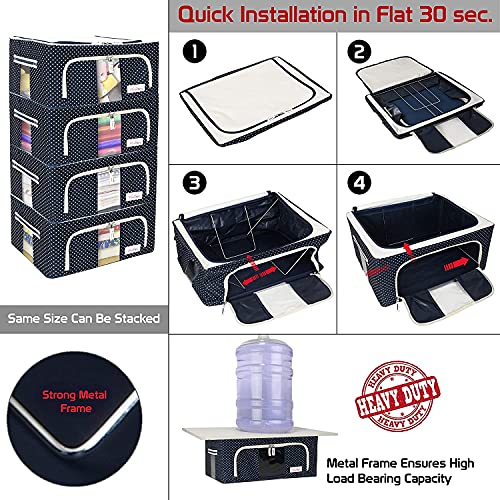 Image of Storage Box and Organiser for Clothes | Cloth Organizer for Storage | Clothes Wardrobe Organizer for Storage | Fits in Small Closet & Room Corner | 24 Ltr Set of 3, Blue Polka